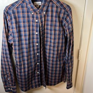 Sonoma Small Blue and Orange Plaid Dress Shirt Long Sleeve